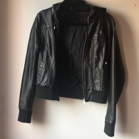 Urban Outfitters Jackets & Blazers - Black leather jacket with hood